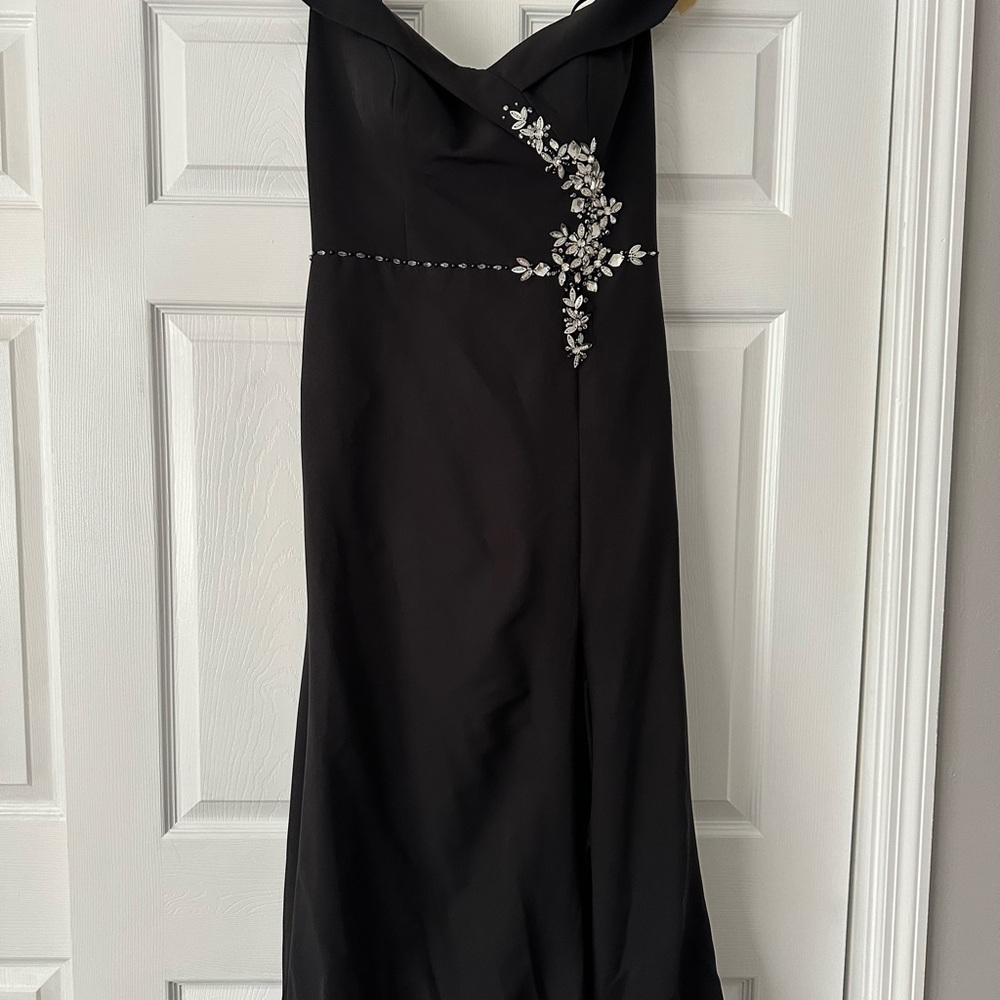 Black Sequin Off-Shoulder Cocktail Gown